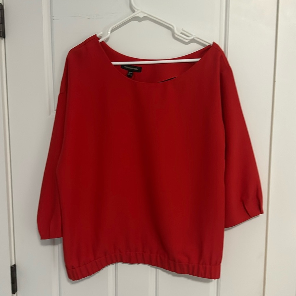 Size small (can fit medium) off the shoulder (one side) blouse with pin tucks.